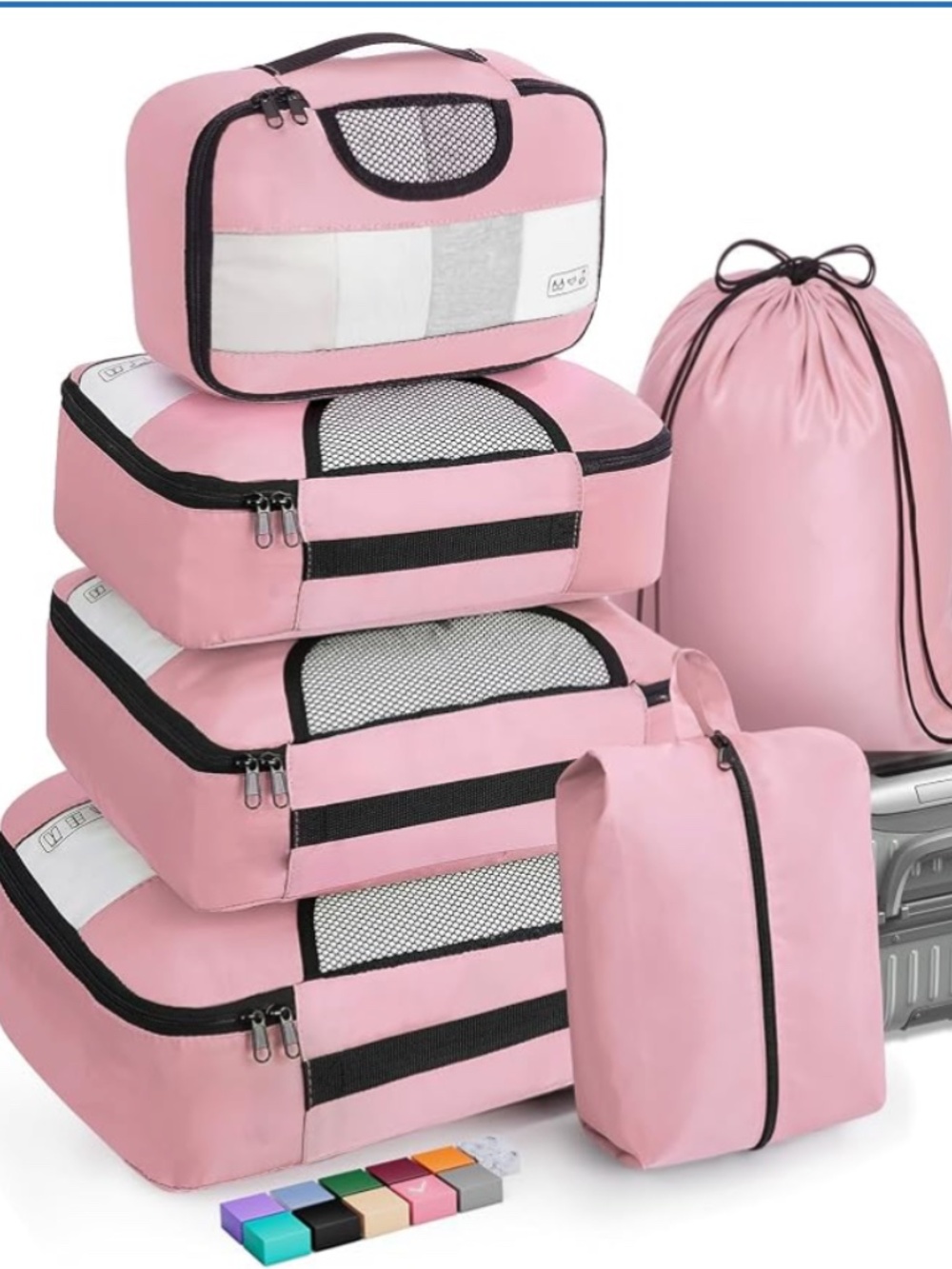 Veken Pink Packing Cubes Set 6 Piece Travel Organizer Luggage Compression Bags